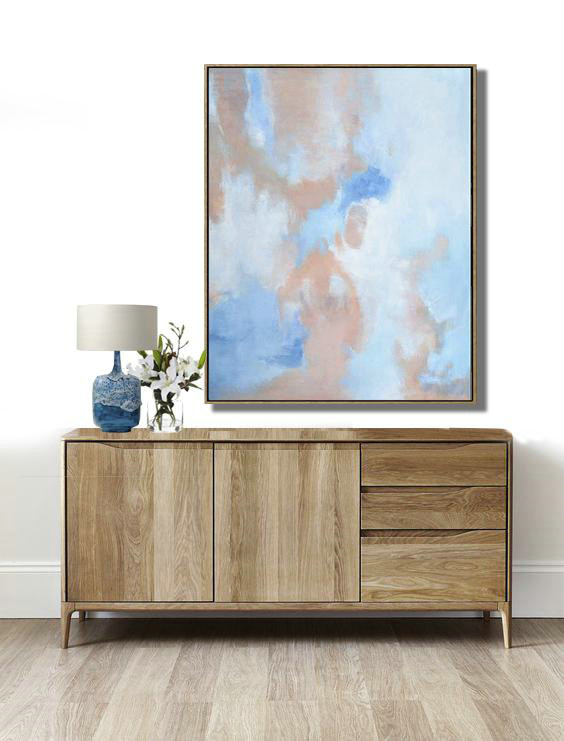 Hand Made Abstract Art,Oversized Abstract Landscape Painting,Wall Art Painting,Pink,Blue,White.etc